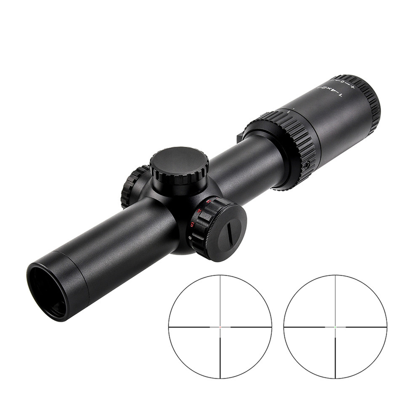 1-4x24 illuminato 30mm tubo di vetro reticolo tattico ambito con potenza massima di uscita 0